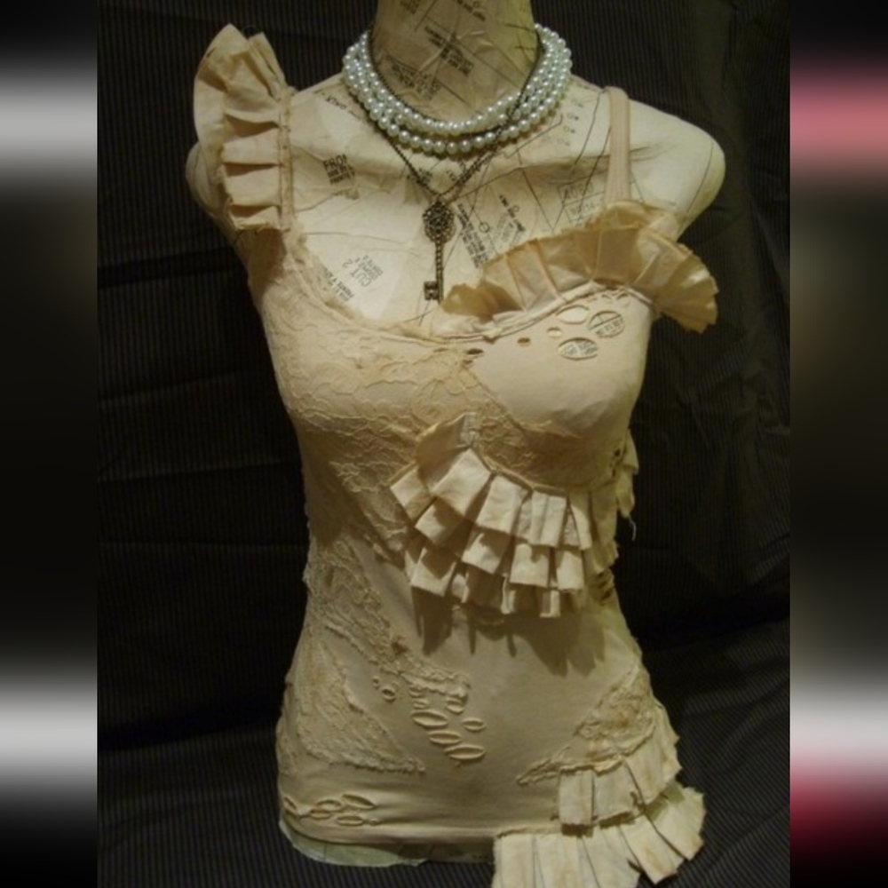 Post apocalyptic / steam punk cream tank and skirt small